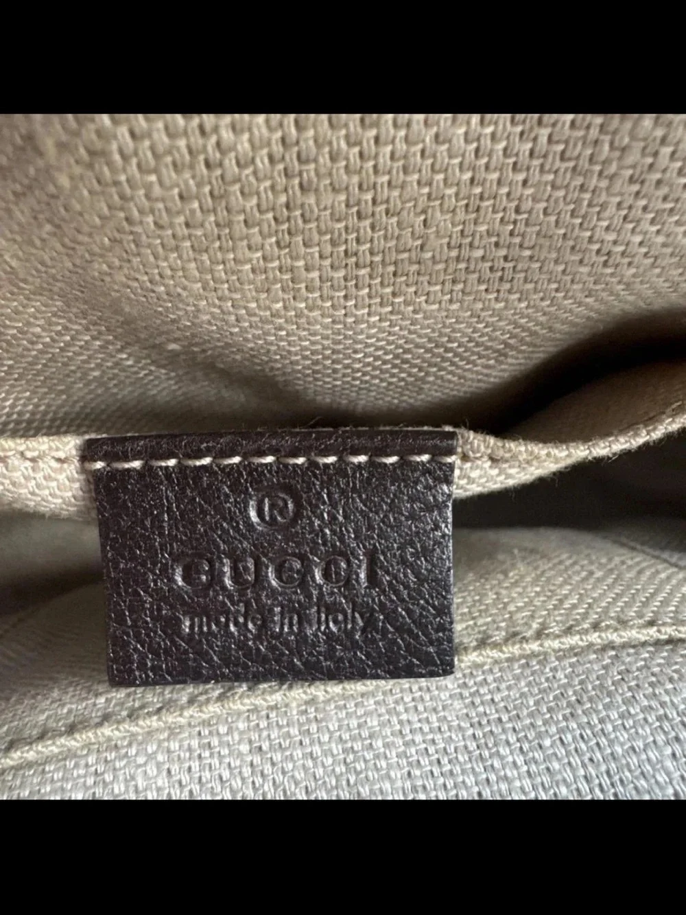 Gucci Brown Leather Interior Tag with Cream Canvas